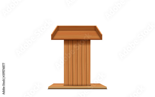 wooden announcement podium in the white studio room