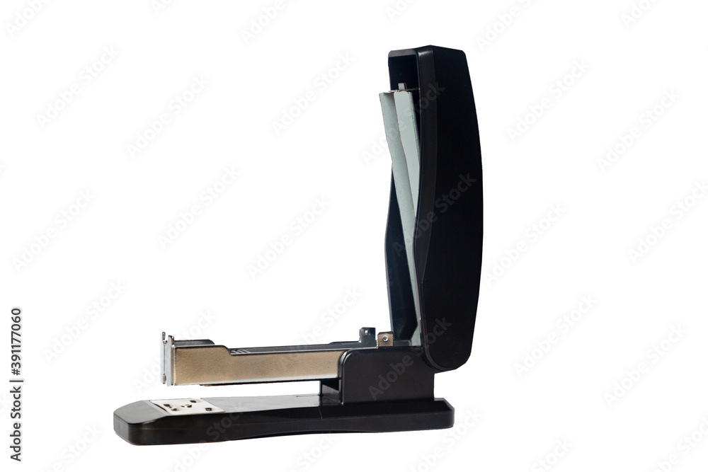 Black office stapler on a white background Isolated. Black office stapler on a white background Isolated.