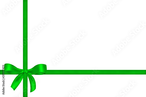 Green bow and ribbon on a white background. Gift box. Decor elements for Christmas, New year, Valentine's day, Birthday, women's, mother's day and other holidays.