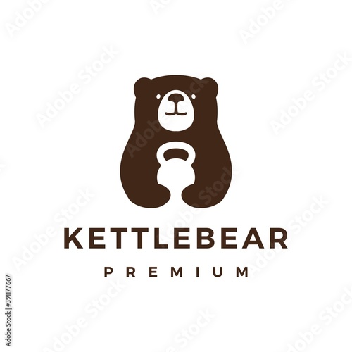 bear gym kettlebell fitness logo vector icon illustration