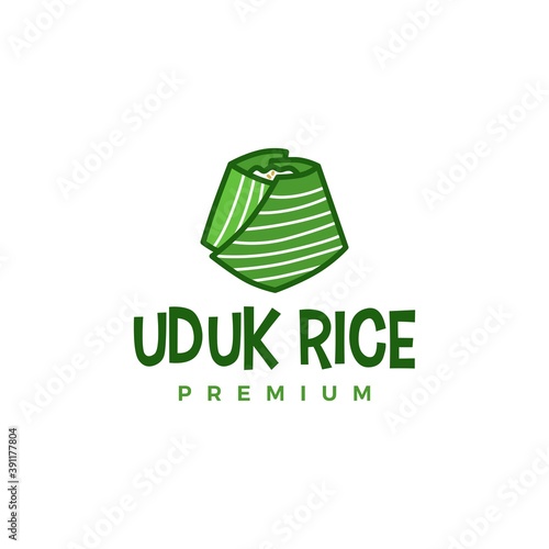uduk rice on banana leaf logo vector icon illustration