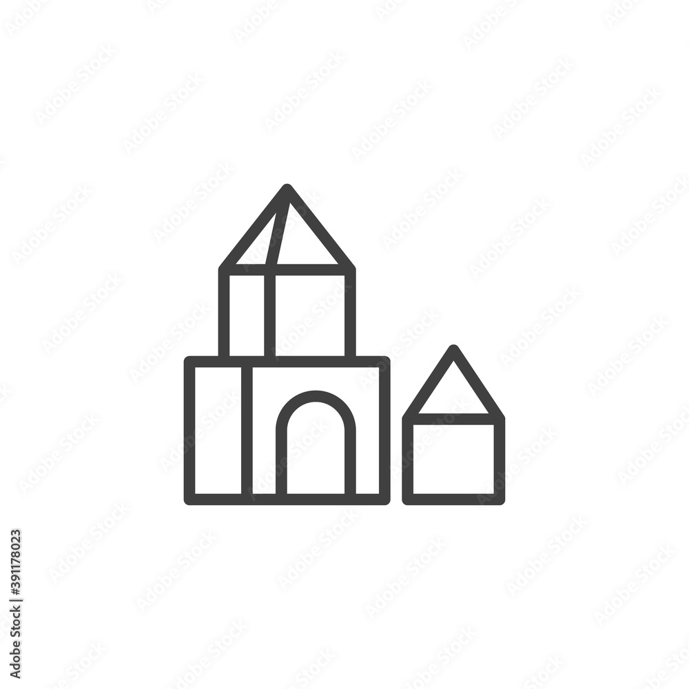 Wooden house toy line icon. linear style sign for mobile concept and web design. Wooden blocks toy outline vector icon. Symbol, logo illustration. Vector graphics Wooden house toy line icon. linear style sign for mobile concept and web design. Wooden blocks toy outline vector icon. Symbol, logo illustration. Vector graphics