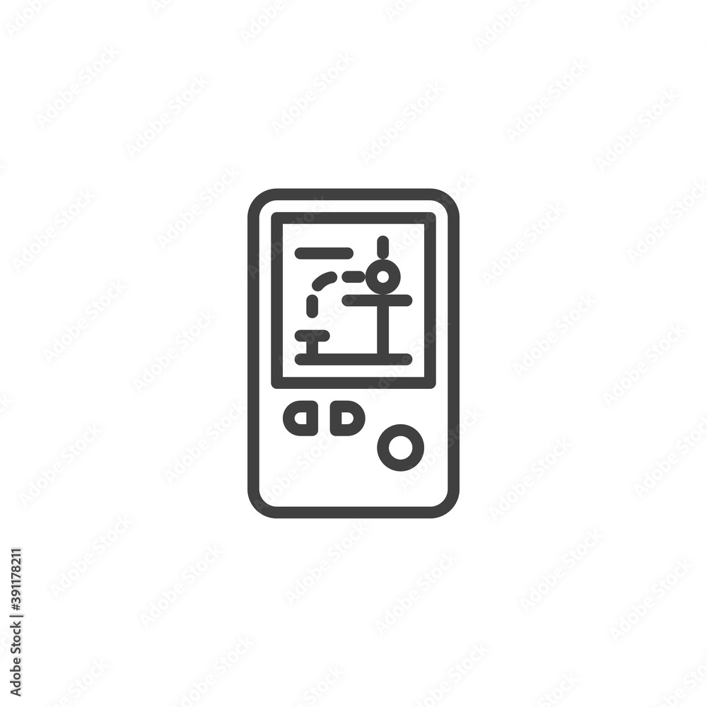 Handheld video game line icon. linear style sign for mobile concept and web design. Retro game console outline vector icon. Symbol, logo illustration. Vector graphics Handheld video game line icon. linear style sign for mobile concept and web design. Retro game console outline vector icon. Symbol, logo illustration. Vector graphics