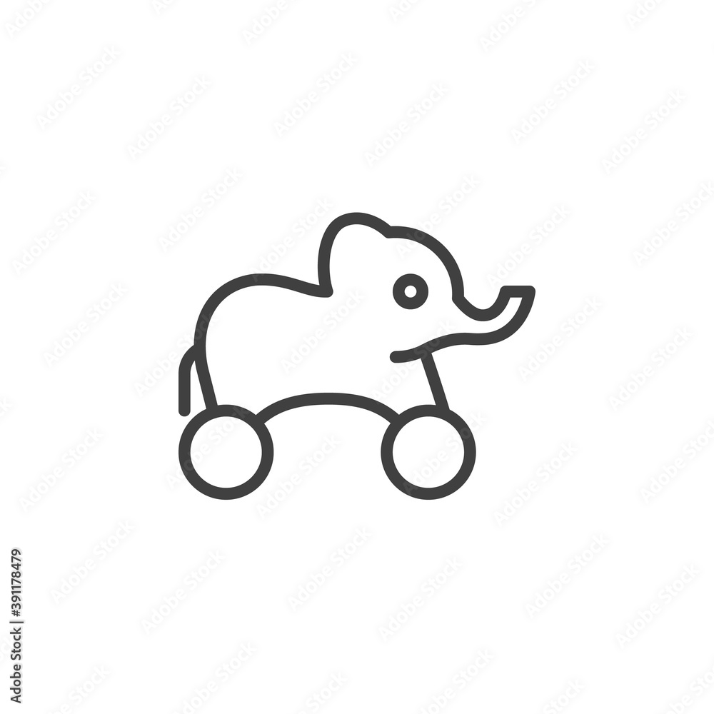 Elephant toy line icon. linear style sign for mobile concept and web design. Elephant with wheels outline vector icon. Symbol, logo illustration. Vector graphics Elephant toy line icon. linear style sign for mobile concept and web design. Elephant with wheels outline vector icon. Symbol, logo illustration. Vector graphics