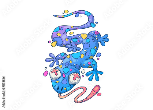 Colored lizard chameleon. Creative cartoon illustration. Picture for print, advertising, applications and T-shirt print.