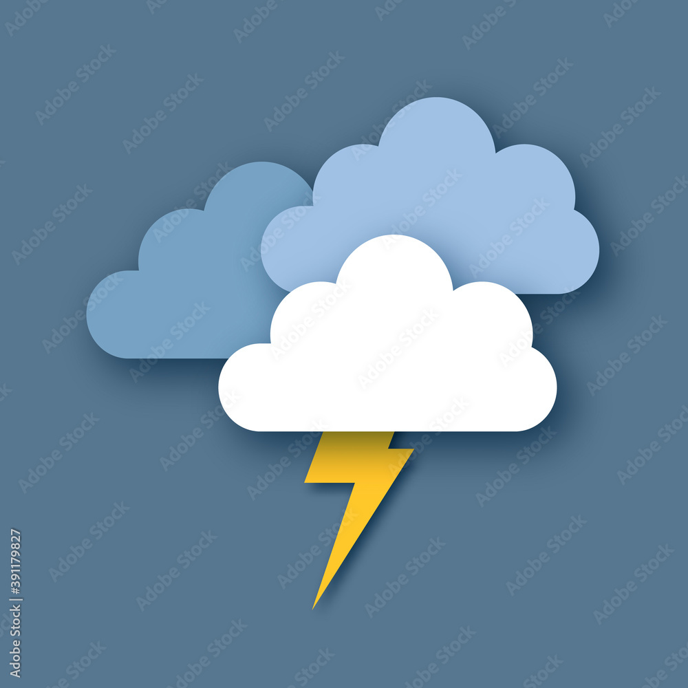 Rain Clouds and Lightening Bolt. Paper cut weather. Storm time. Rain Clouds and Lightening Bolt. Paper cut weather. Storm time.