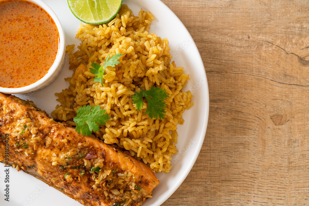 masala rice with salmon tandoori masala rice with salmon tandoori