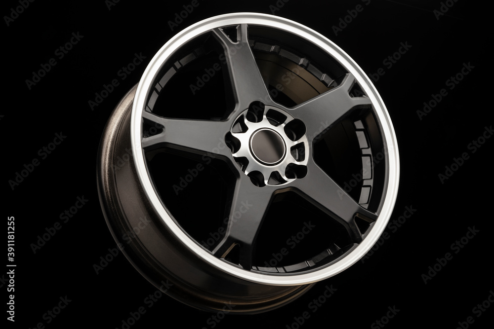 Naklejka premium black matte five-beam alloy wheel with a silver rim