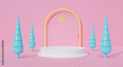 3d rendering of abstract Christmas podium on pastel background.