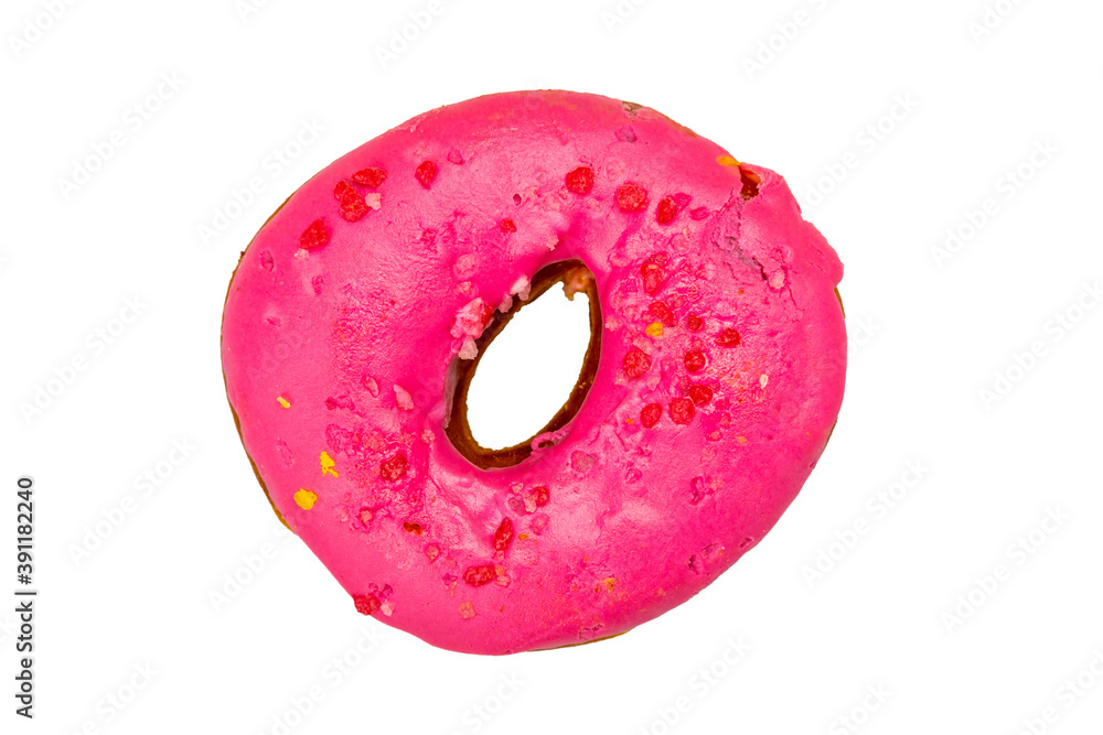 Top view of pink donut, isolated on white. Top view of pink donut, isolated on white.