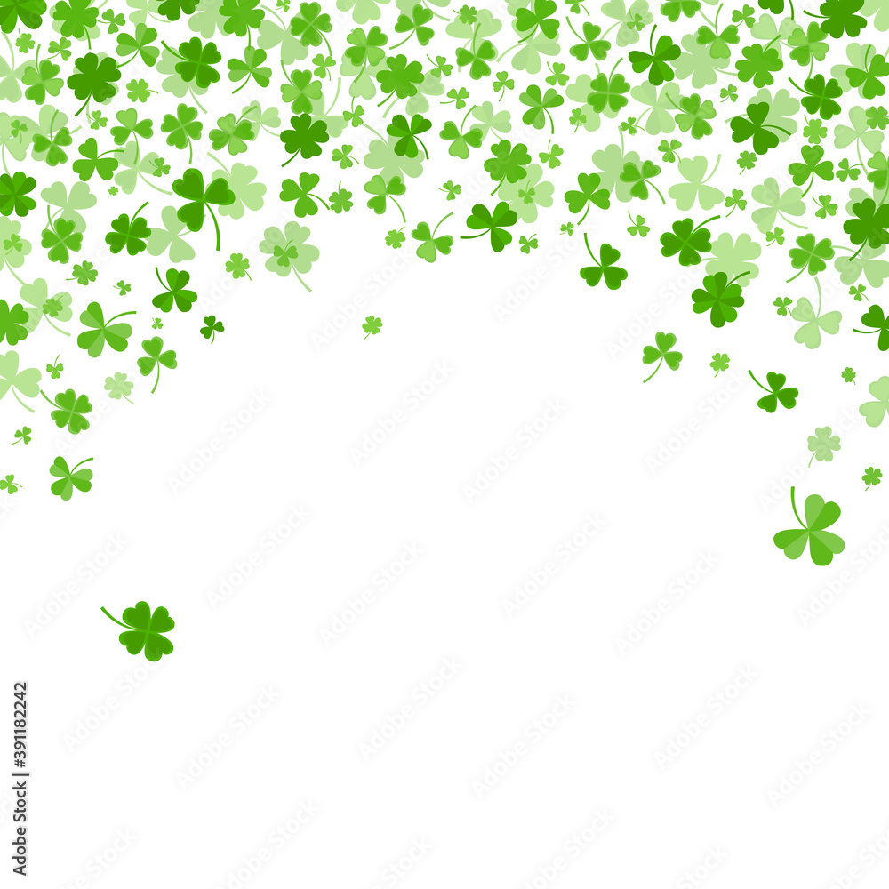 Shamrock or clover leaves flat design green backdrop pattern vector illustration isolated on white background. St Patricks Day shamrock symbols decorative elements. Shamrock or clover leaves flat design green backdrop pattern vector illustration isolated on white background. St Patricks Day shamrock symbols decorative elements.
