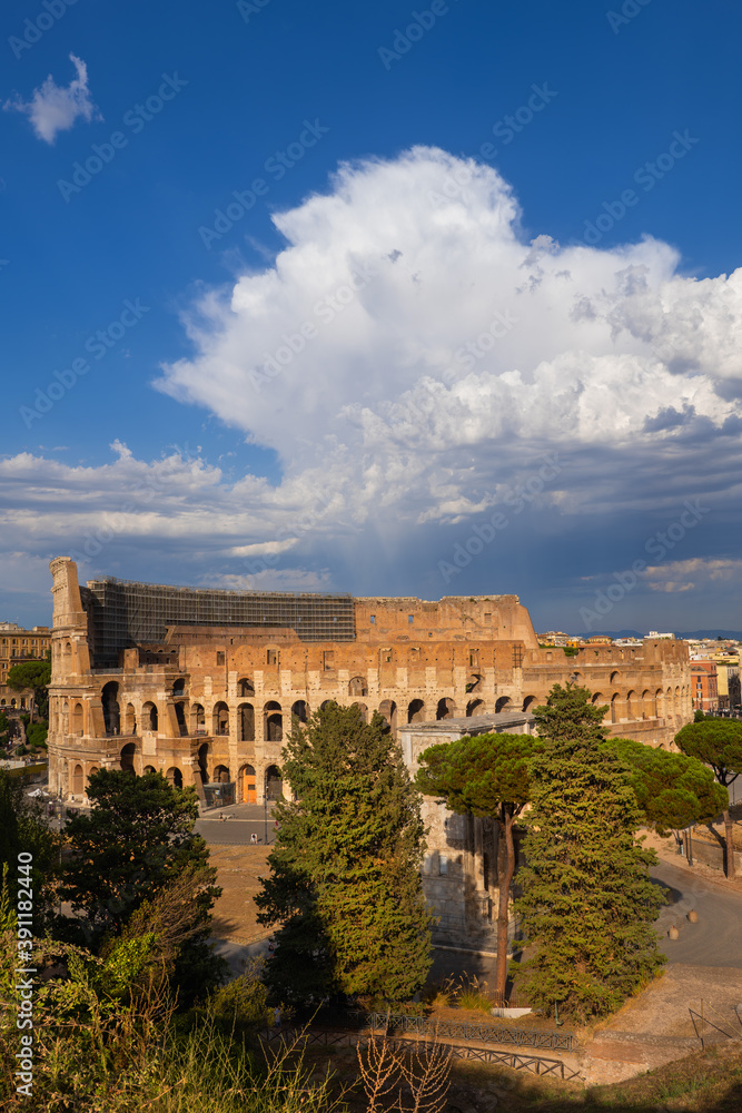 Colosseum Amphitheatre At Sunset In Rome, Italy