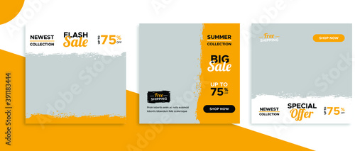 Set of editable square banner templates for Instagram post, Facebook post, for corporate, company, fashion store, advertisement, and business. With simple orange color. (3/3)