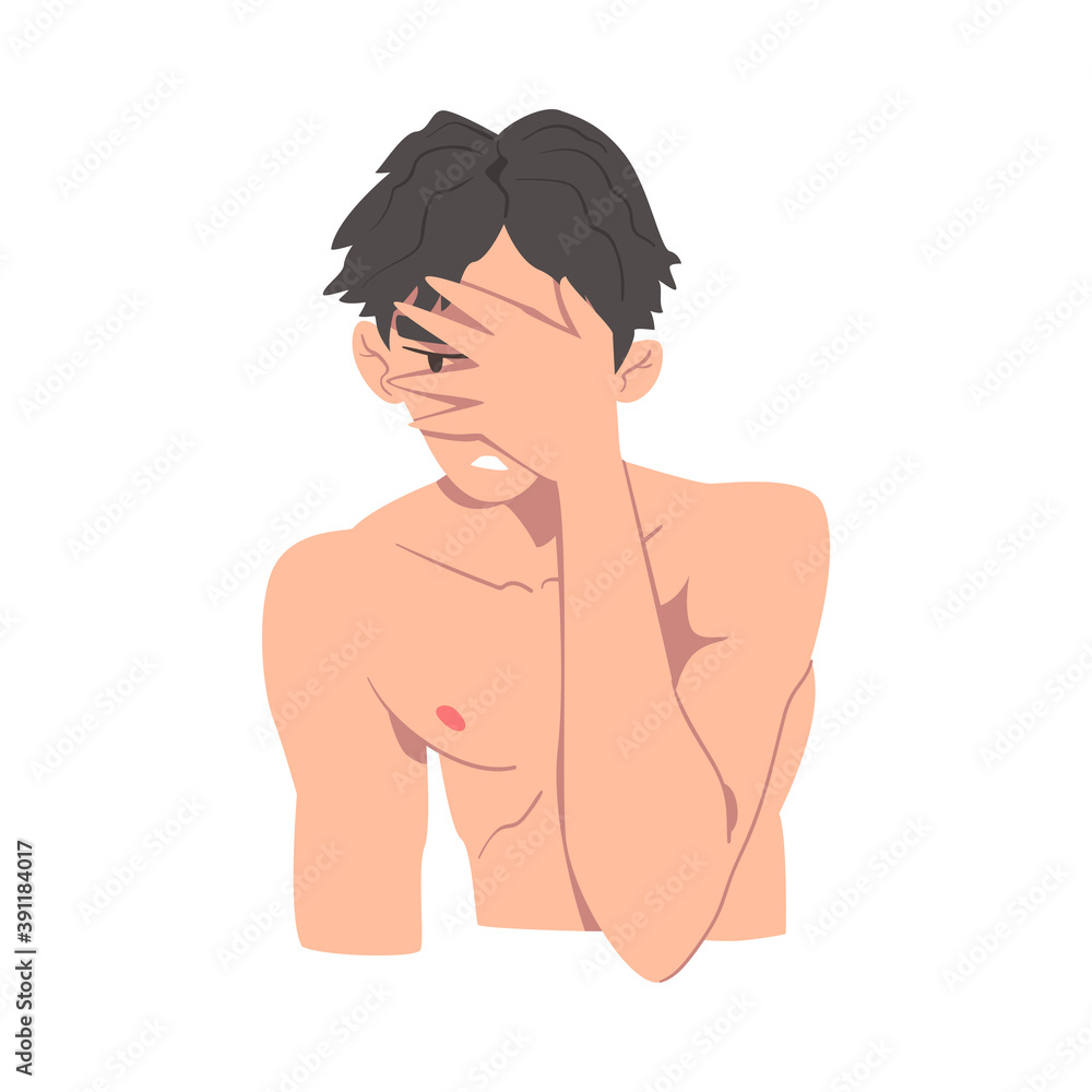 Embarrassed Man Covering his Face with Hand, Regretful Person Character Cartoon Style Vector Illustration Embarrassed Man Covering his Face with Hand, Regretful Person Character Cartoon Style Vector Illustration