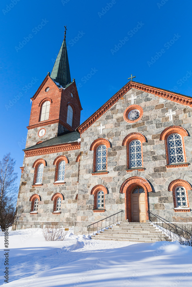 Juva Church exterior at winter day