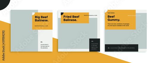 Set of editable square banner templates for Instagram post, Facebook post, for restaurant, eatery, culinary, corporate, advertisement, and business. With simple orange color. (1/3)