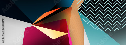 Low poly 3d geometric shapes, minimal abstract background. Vector illustrations for covers, banners, flyers and posters and other