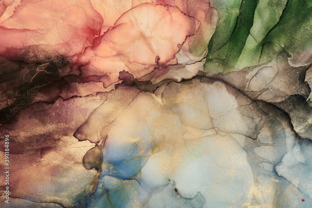Fototapeta premium Alcohol ink art.Mixing liquid paints. Modern, abstract colorful background, wallpaper. Marble texture.Translucent colors