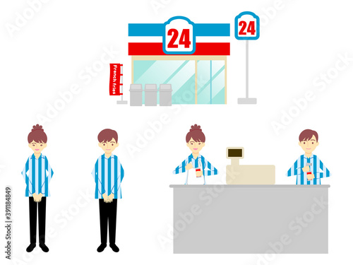 コンビニエンスストアの店員のイラスト／Illustration of a clerk at a convenience store