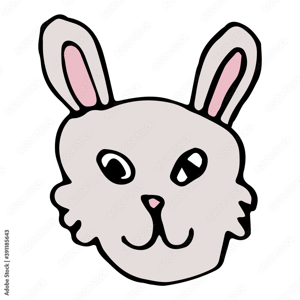 Cartoon doodle linear funny bunny, rabbit muzzle isolated on white background. Vector illustration. Cartoon doodle linear funny bunny, rabbit muzzle isolated on white background. Vector illustration.