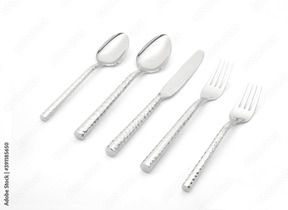 Silverware set with a knife, knife and spoon. White background. Silverware set with a knife, knife and spoon. White background.