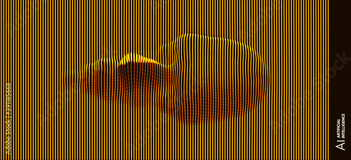 3D human face extruded from shining led stripes. Technology and robotics concept. Anonymous social masking. Cyber crime and security vector illustration.