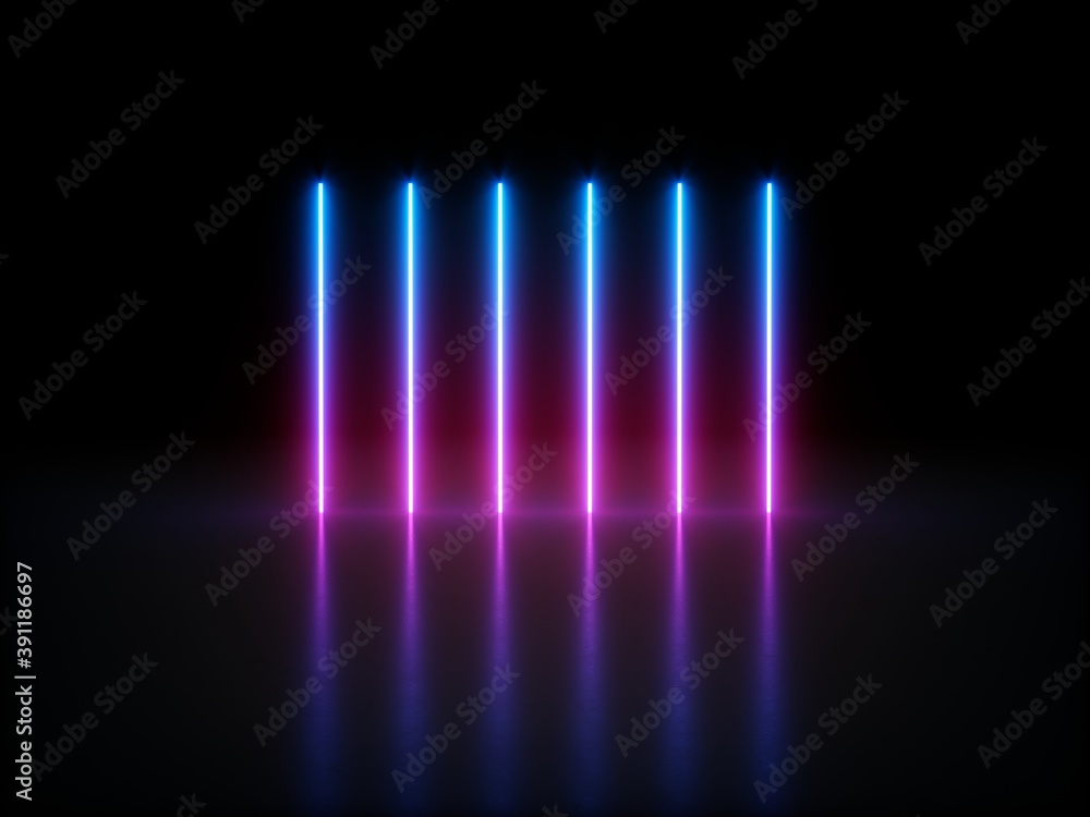 3D rendering Glowing Neon Lights on dark background 3D rendering Glowing Neon Lights on dark background