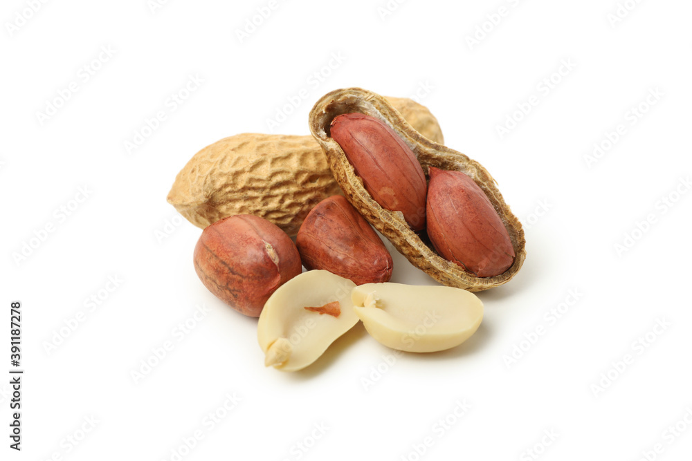 Shelled and unshelled peanut isolated on white background Shelled and unshelled peanut isolated on white background