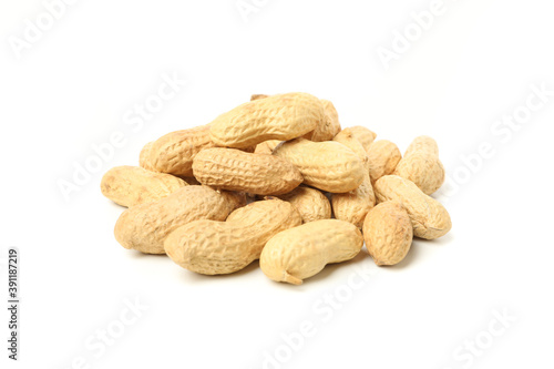 Tasty unshelled peanut isolated on white background
