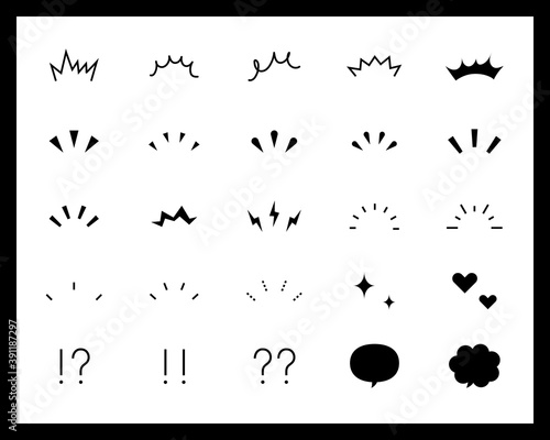 気づき線、注目マークのセット／イラスト／アイコン／ポイント／集中／驚き／飾り／装飾／理解／シンプル