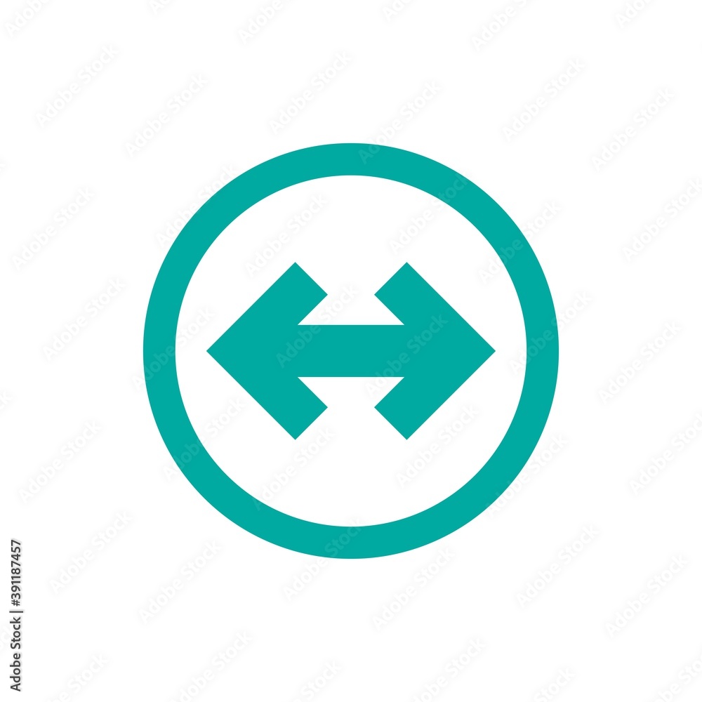 Vector icon. Two blue squared opposite horizontal arrows in blue circle isolated on white. Vector icon. Two blue squared opposite horizontal arrows in blue circle isolated on white.