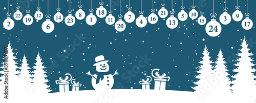 advent calendar 1 to 24 on christmas balls