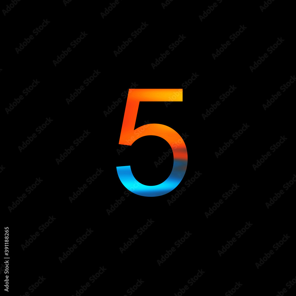 Rainbow number 5 illustration on isolated black background. Abstract alphabet symbol for banner , flyer or cover. Stock illustration. Rainbow number 5 illustration on isolated black background. Abstract alphabet symbol for banner , flyer or cover. Stock illustration.
