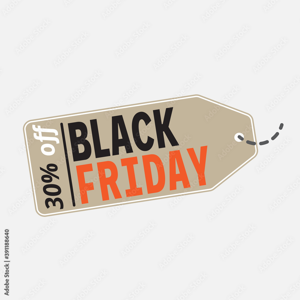 Obraz premium Price tag of black friday with 30% off. Sale poster of black friday for social media