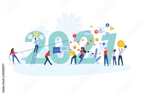 New Year 2021. Vector illustration concept for greeting card, website and mobile website banner, background, business presentation, social media banner, marketing material.