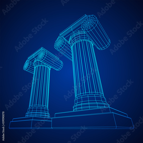 Greek ionic column. Ancient pillars.