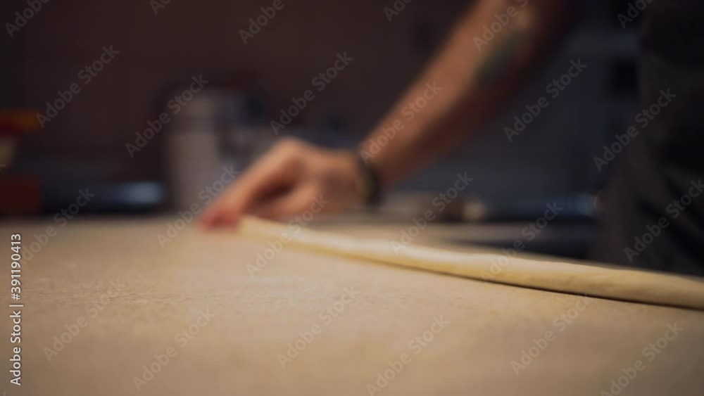 Rolling Pretzel Dough in Slow Motion Rolling Pretzel Dough in Slow Motion
