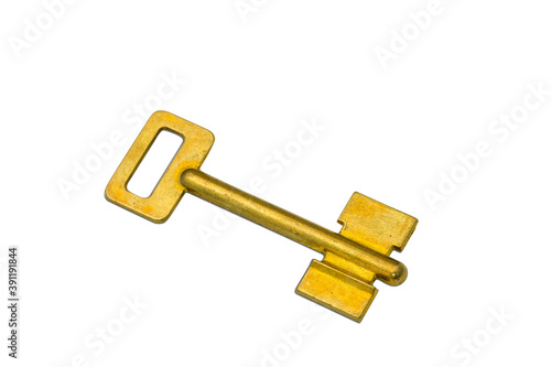 Gold color key metallic isolated on white background