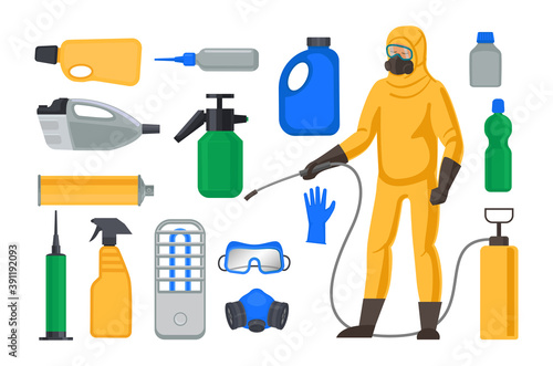 Pest control equipment. Means for destroying insects and parasites. Set of objects for the exterminator.