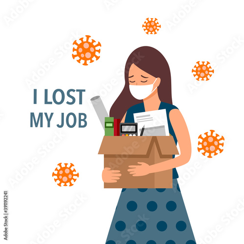 Woman staff loss a job due to Covid19 Coronavirus epidemic outbreak. Financial crisis. Bankruptcy. Unemployment problem.