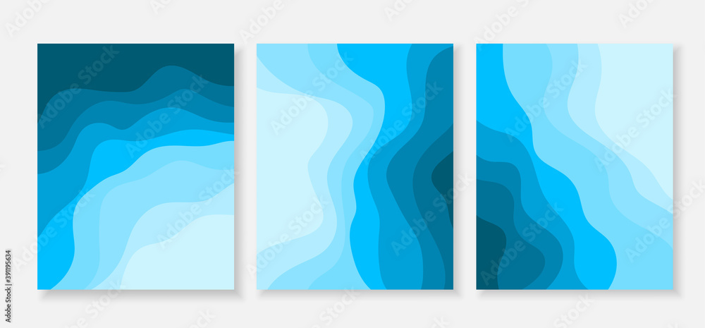 Blue wave flowing curve ocean banner collection set abstract background vector illustration.