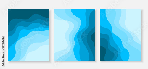 Blue wave flowing curve ocean banner collection set abstract background vector illustration.