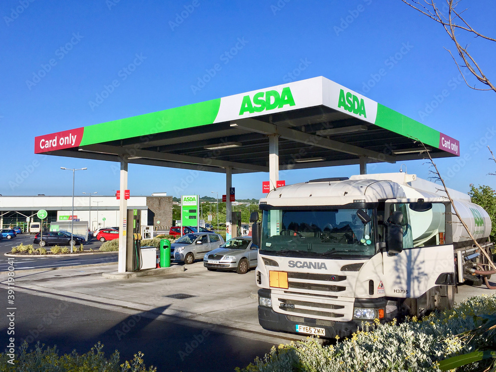 Gorseinon, UK June 27, 2018 A selfservice petrol station at an Asda