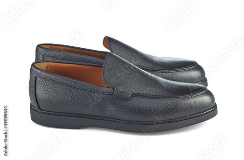 Lovely pair of men's leather pumps for everyday wear. Comfort and elegance for every day. Side view.