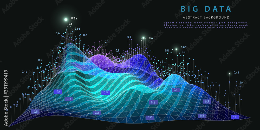 Big data. Abstract background with wireframe analytical algorithm data ...