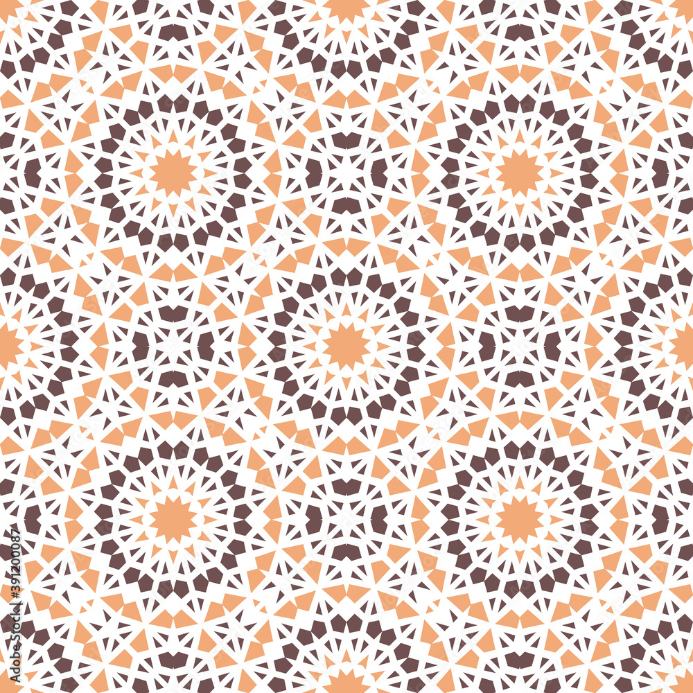 Seamless texture with arabic geometric ornament. Vector asian mosaic pattern with alternating decorative elements. Abstract design for textile and cloth