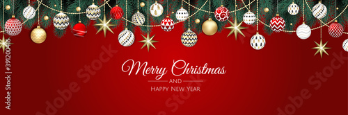 Christmas banner. Background Xmas objects viewed from above. BackgroundMerry Christmas and happy New Year