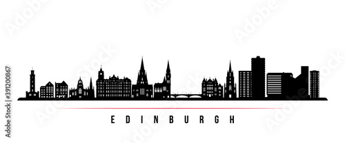 Edinburgh skyline horizontal banner. Black and white silhouette of Edinburgh City, Scotland. Vector template for your design.