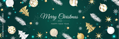 Christmas banner. Background Xmas objects viewed from above. BackgroundMerry Christmas and happy New Year