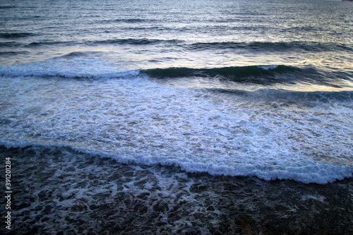 Beautiful big sea waves with foam in the black sea